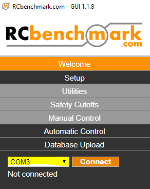 RCbenchmark software COM port