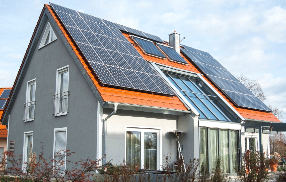 Solar Panels on modern home roof