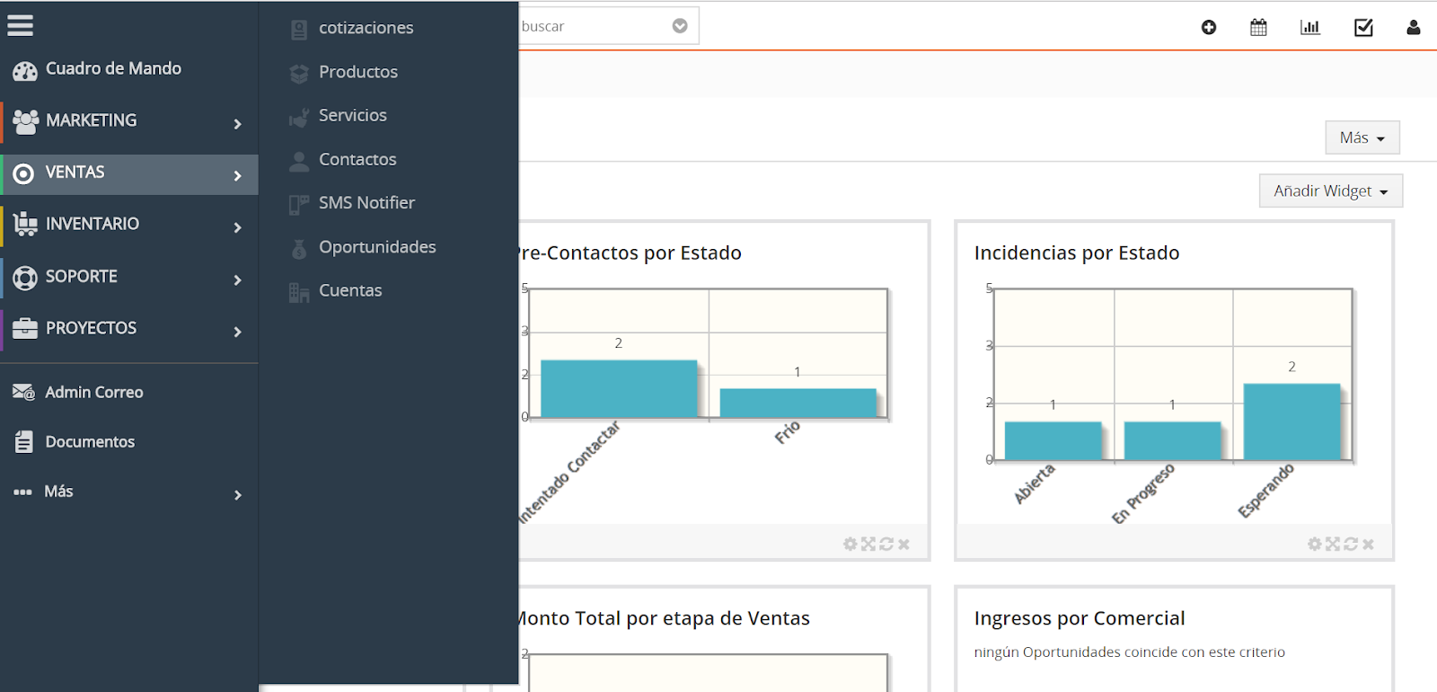 Nuevo menú principal de Vtiger CRM 7