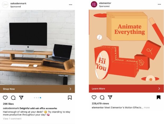 Instagram annonces pour accessoires de bureau et des effets de mouvement