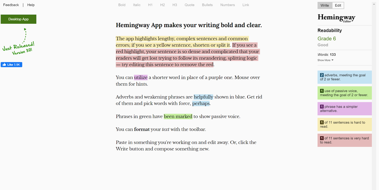 Hemingway app for better content writing