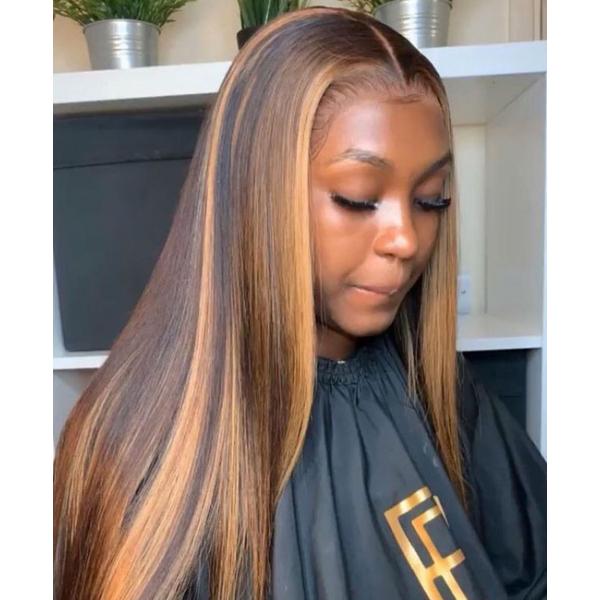 Highlight Hair Bone Straight 13"x6" Lace Frontal Wig-Premierlacewigs.com