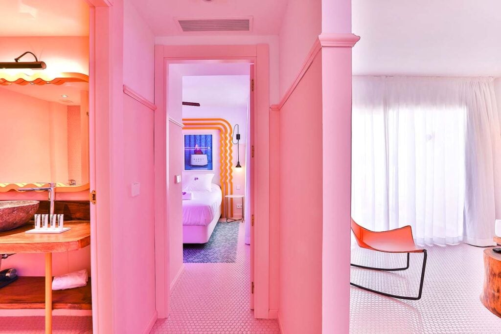The bright pink Paradiso Hotel in Ibiza.