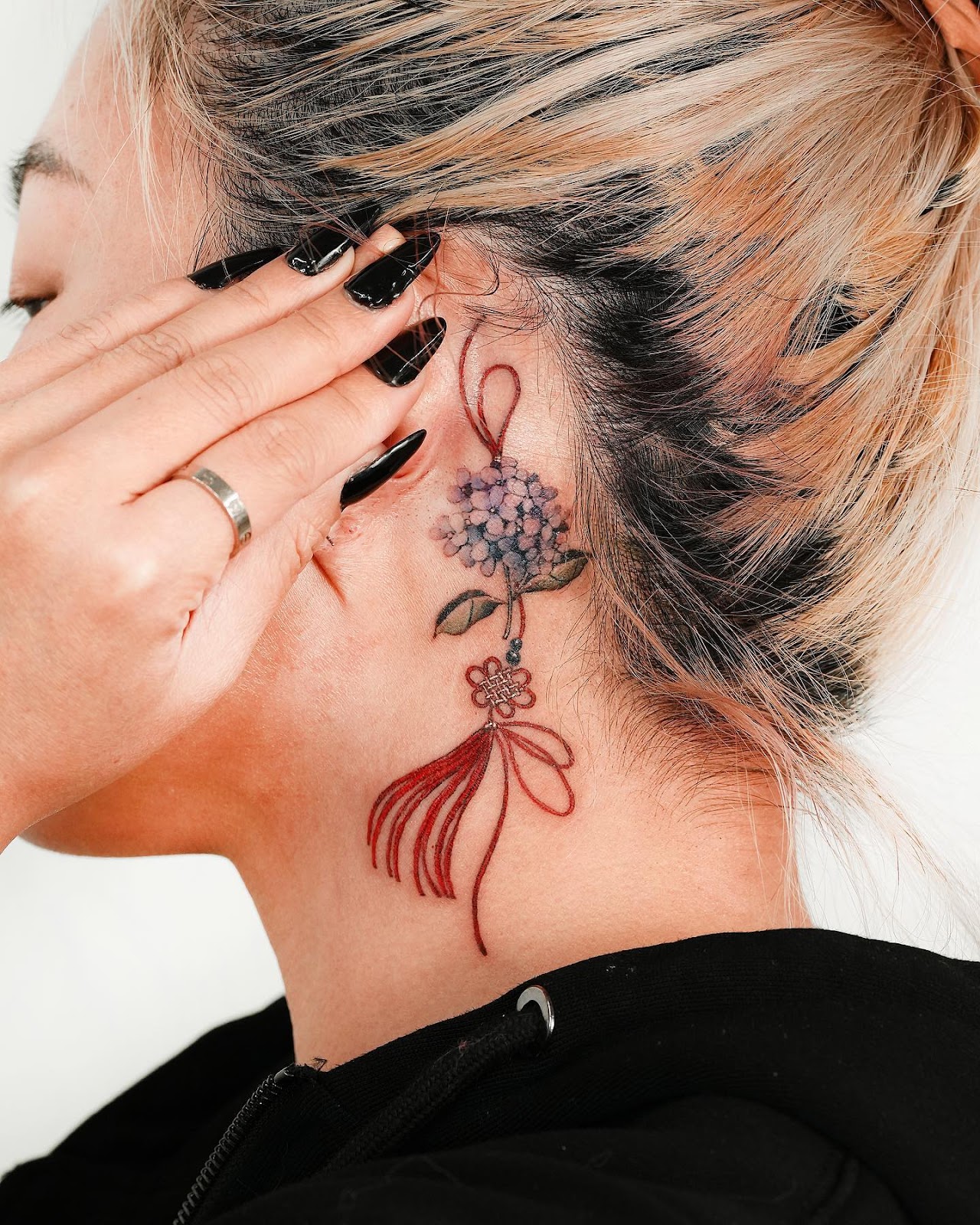Hydrangea Behind The Ear Tattoo