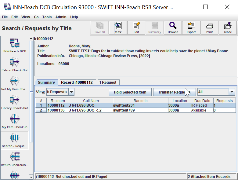 Millennium RSB client Search/Requests title details summary tab