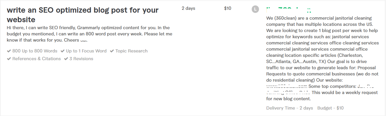 Fiverr buyer request example 1