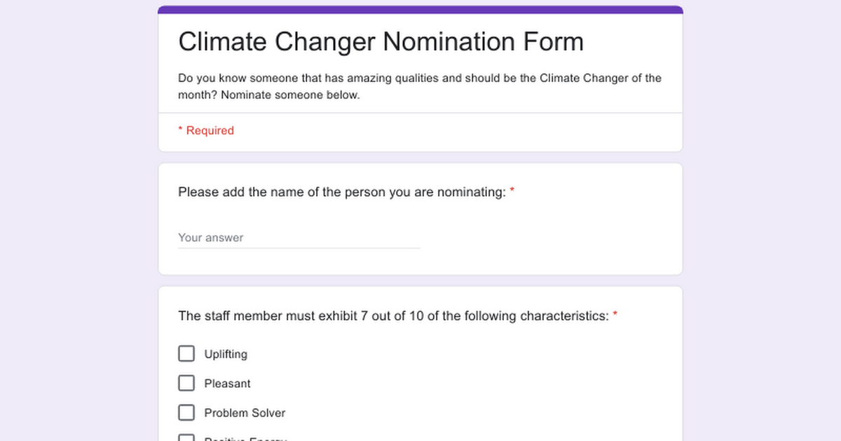Climate Changer Nomination Form