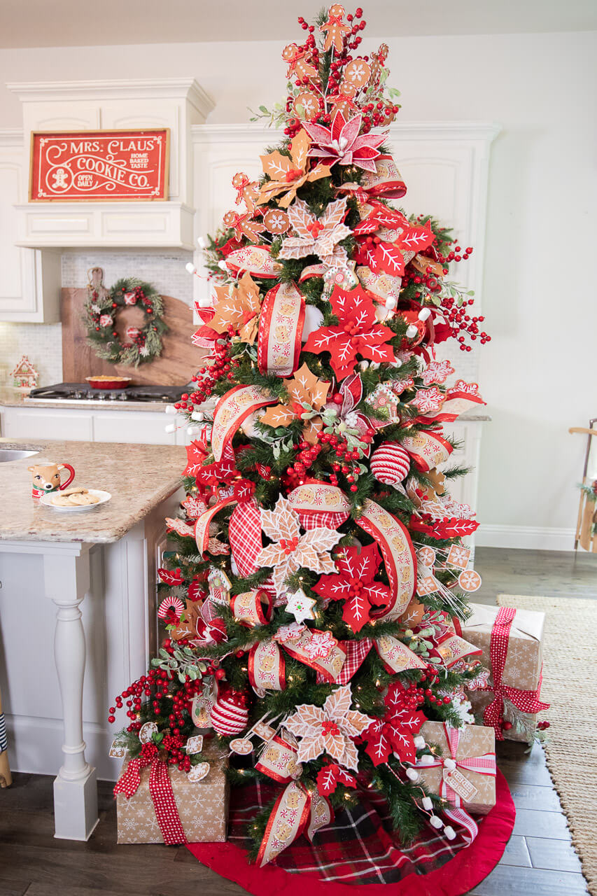Full Red and White Christmas Tree