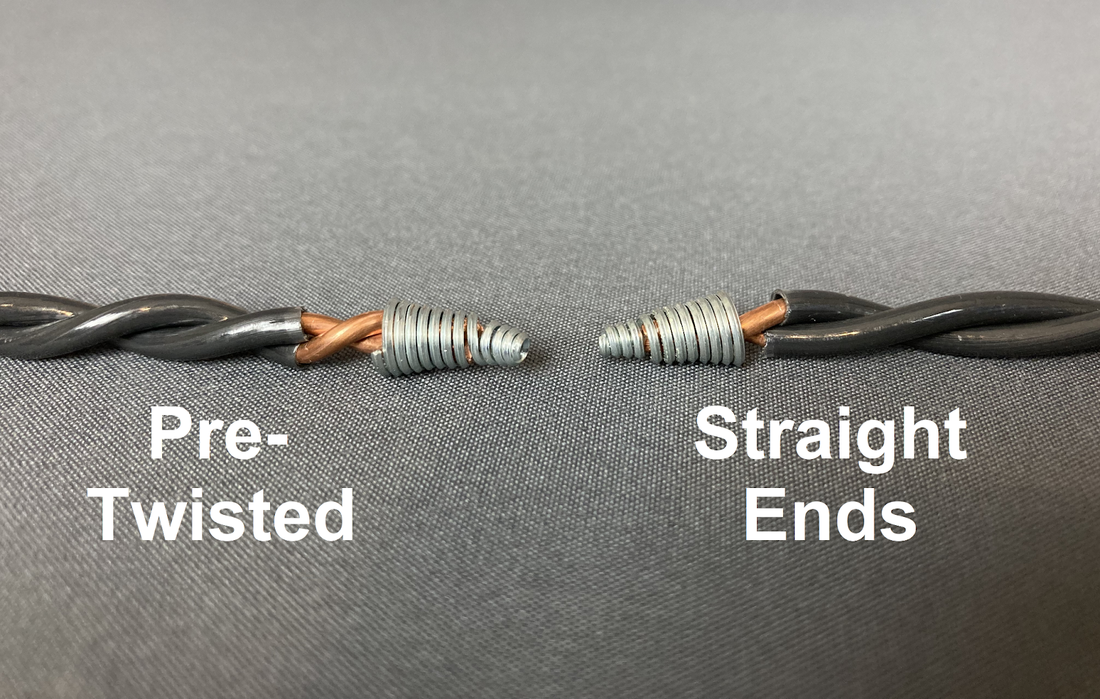 Connections made by pre-twisting (left) and leaving the conductors un-twisted (right) are virtually the same.