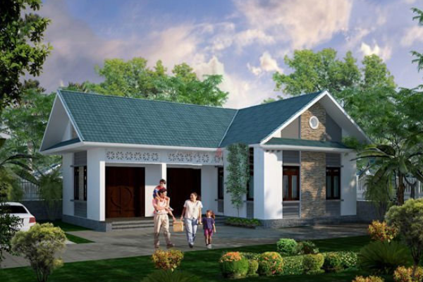 Mẫu nhà cấp 4 hình chữ L hiện đại đẹp
