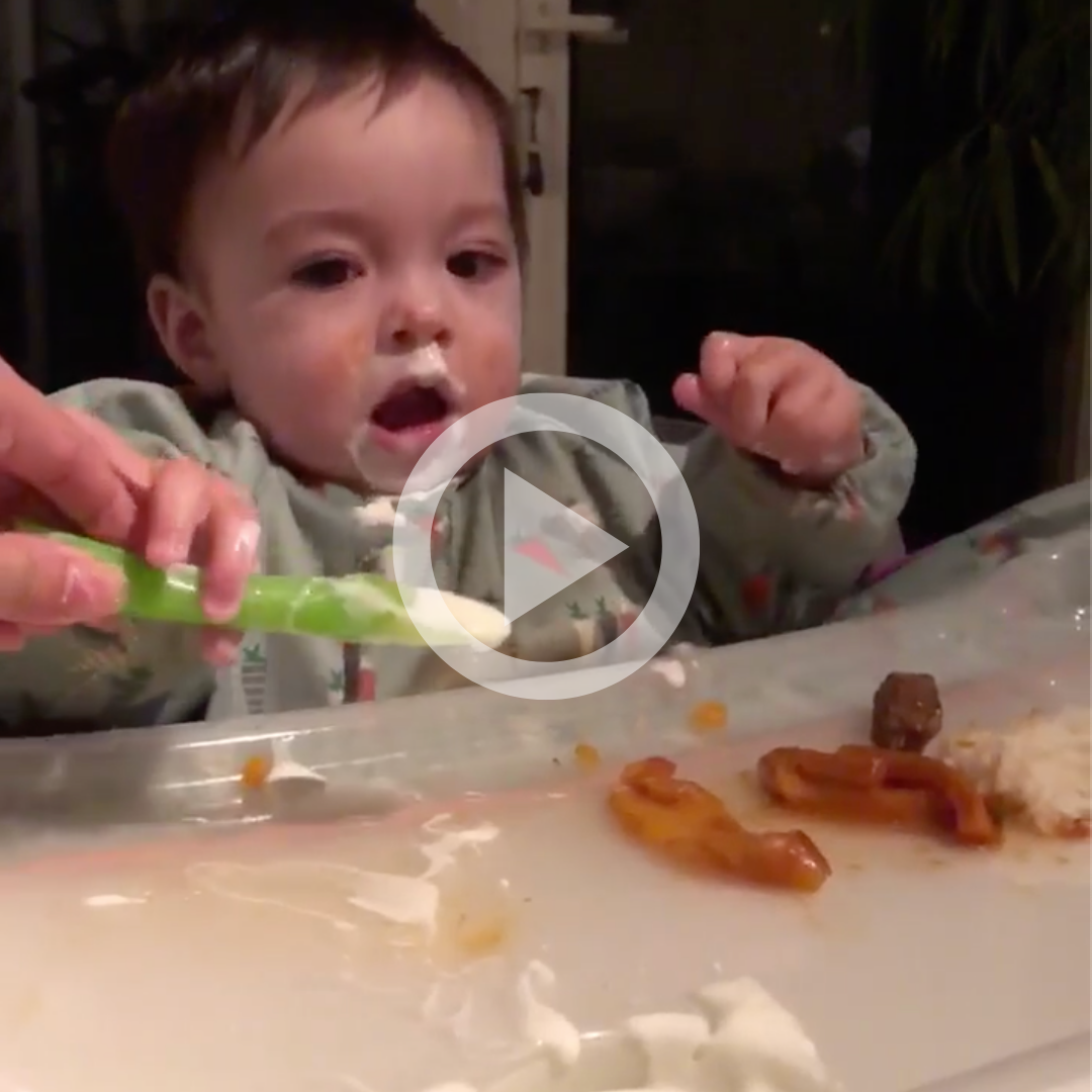baby eating with pre loaded plastic free spoon
