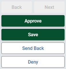 Options are Approve, Save, Send Back, Deny