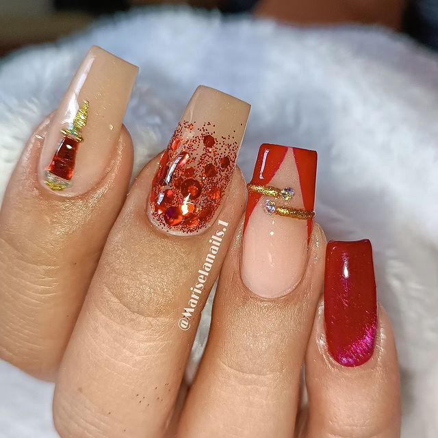 Red Velvet Winter Nail Design