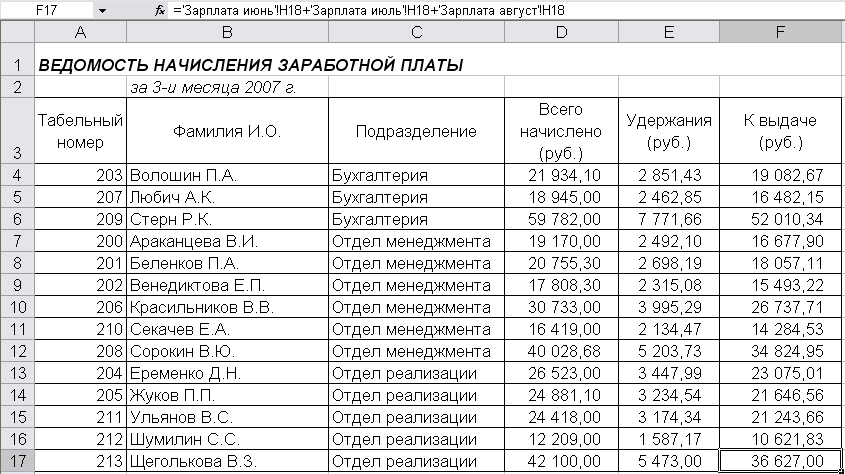 Создайте таблицу расчета заработной платы по образцу