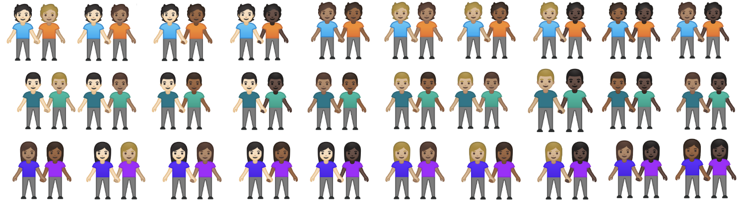 Nuove emoji di Pixel con rappresentazione più ampia di etnie e generi.