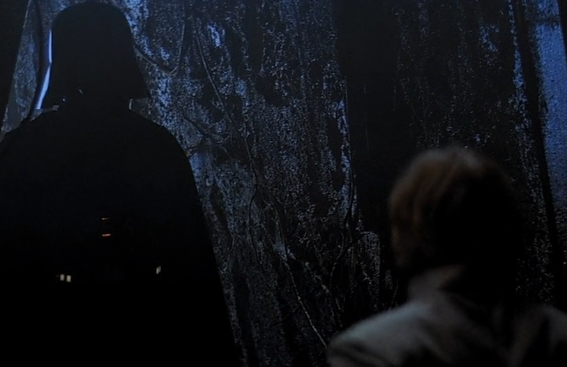 Luke confronts a vision of Darth Vader in the Dark Side cave on Dagobah in Star Wars The Empire Strikes Back