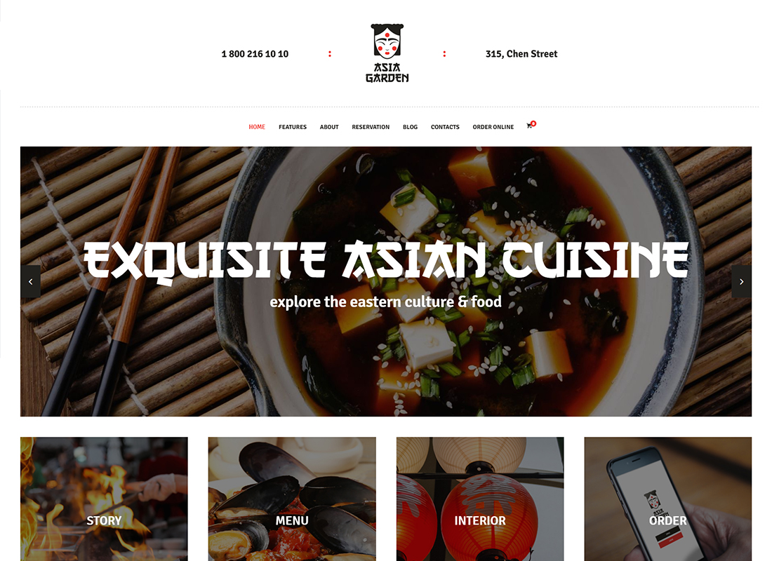 Asia Garden - Tema de WordPress para restaurantes de comida asiática