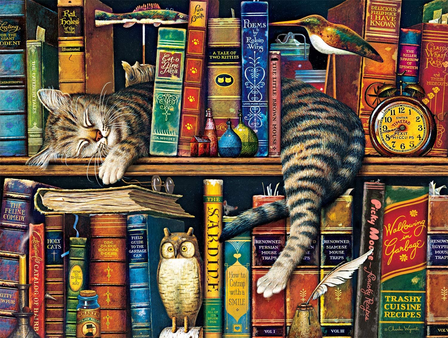 cat laying on bookshelf puzzle