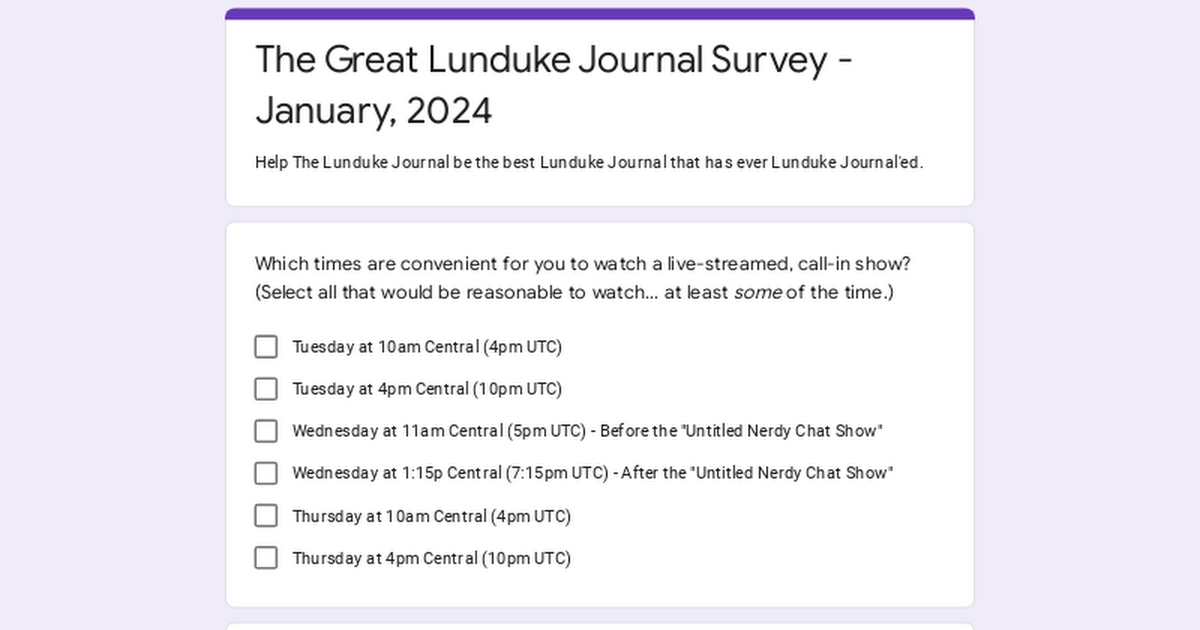 The Great Lunduke Journal Survey - January, 2024
