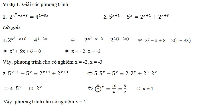 ví dụ cách giải phương trình mũ đưa về cùng cơ số