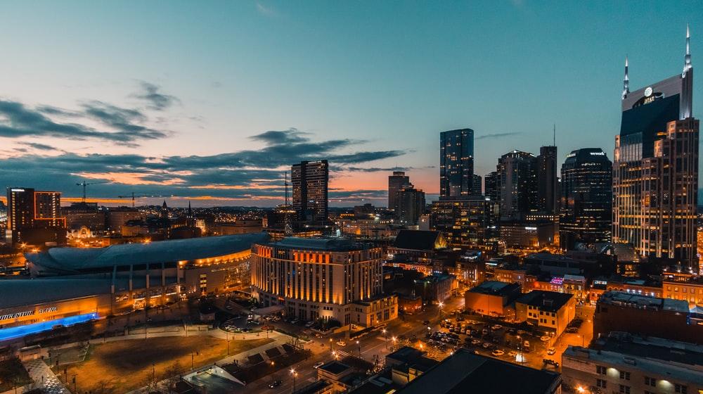 Nashville city lights during dawn