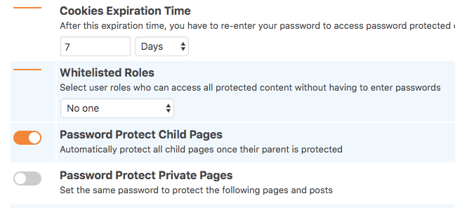 password protect child pages