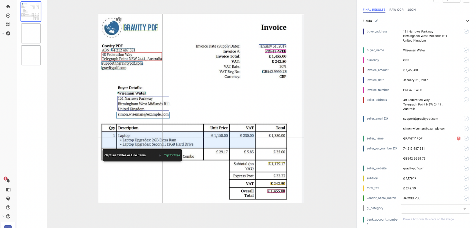 Extract data from an invoice using Nanonets' B2B data enrichment service