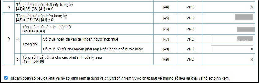 Các thông tin từ mục 44 - 49