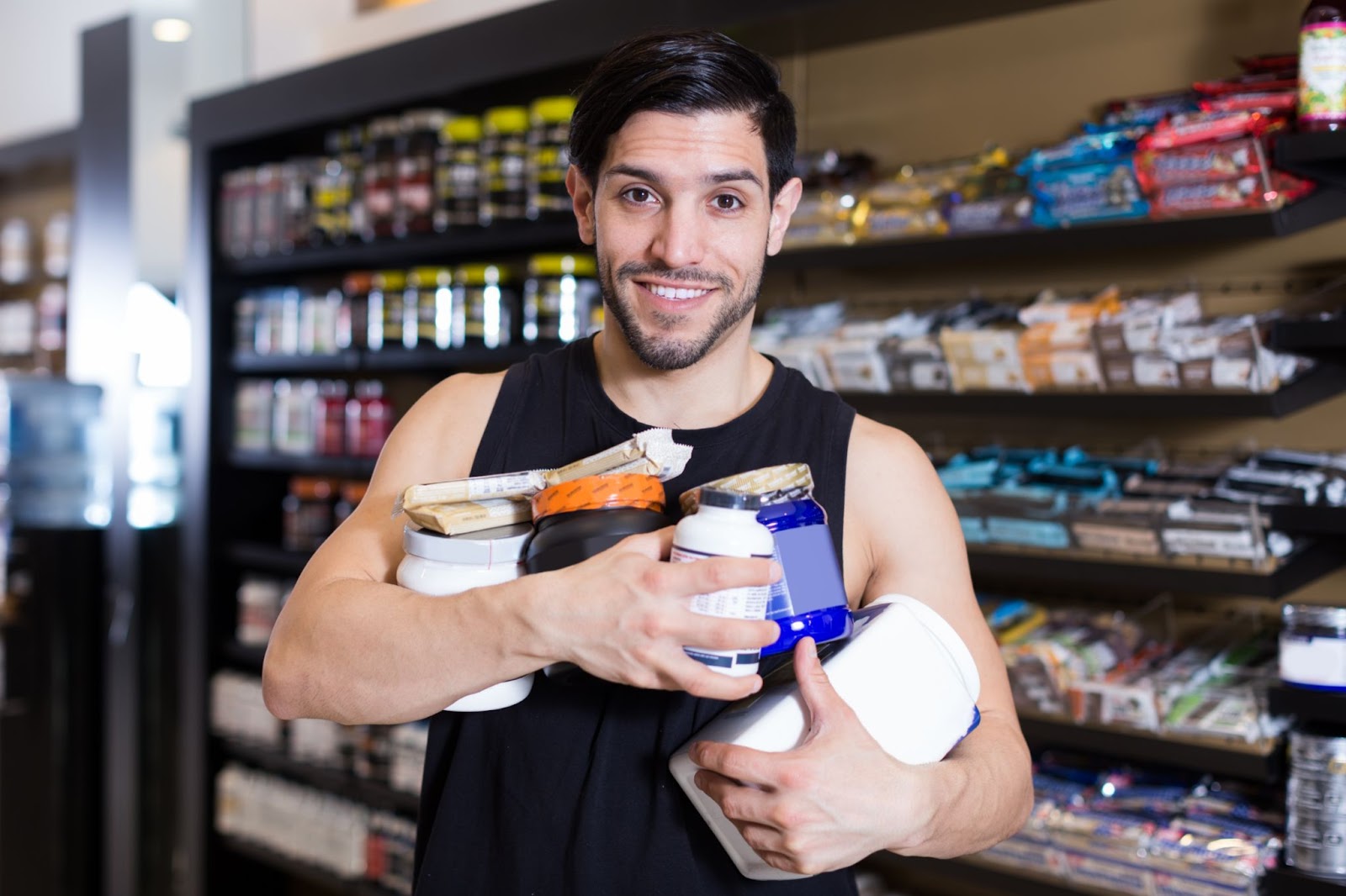 athletic man at a supplement store