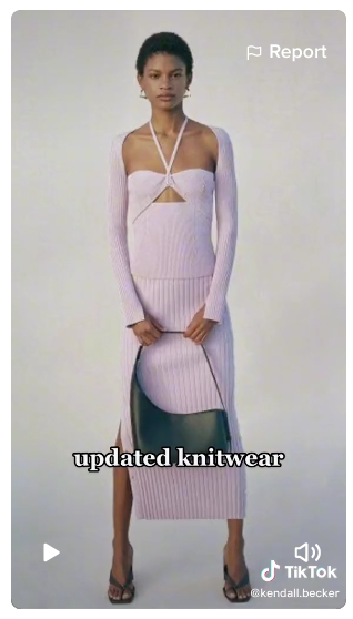 screenshot of a lady wearing a knitted dress in a TikTok video