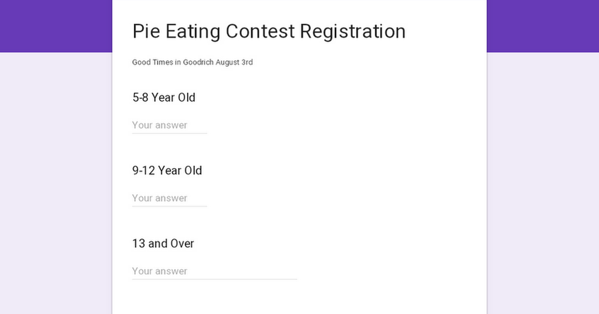 Pie Eating Contest Registration