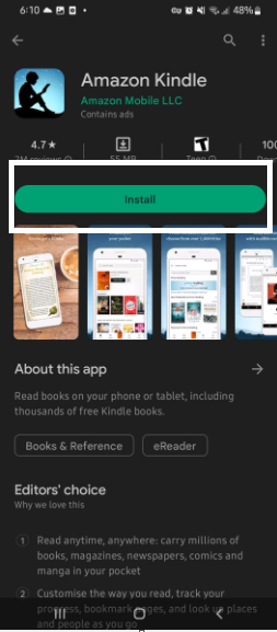 Re-installing the Kindle App to fix the Kindle App not working
