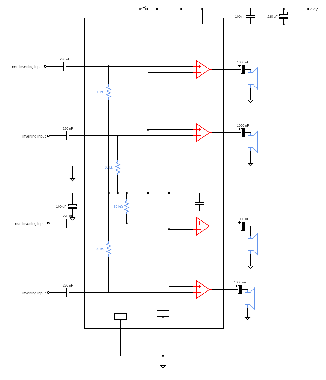 TDA1554Q is a  Quad single-ended application connection diagram