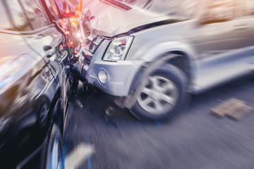 Car crash dangerous accident on the road. With speed zoom blur.