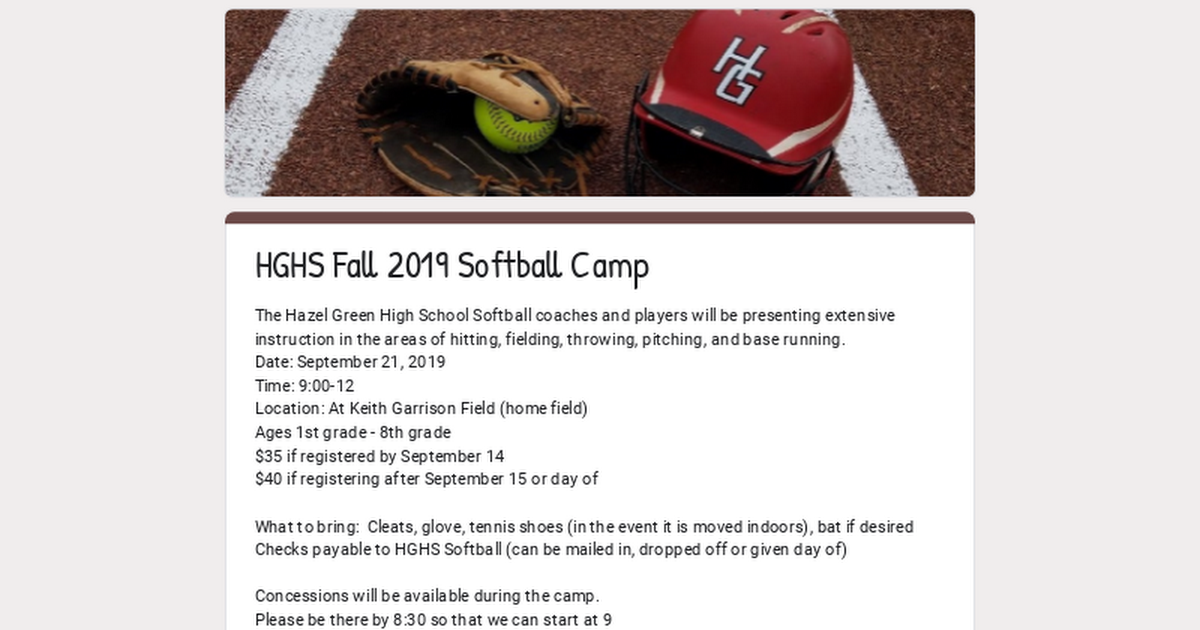 HGHS Fall 2019 Softball Camp