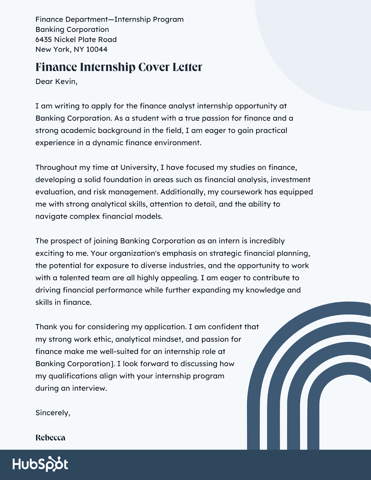  Finance Internship Cover Letter