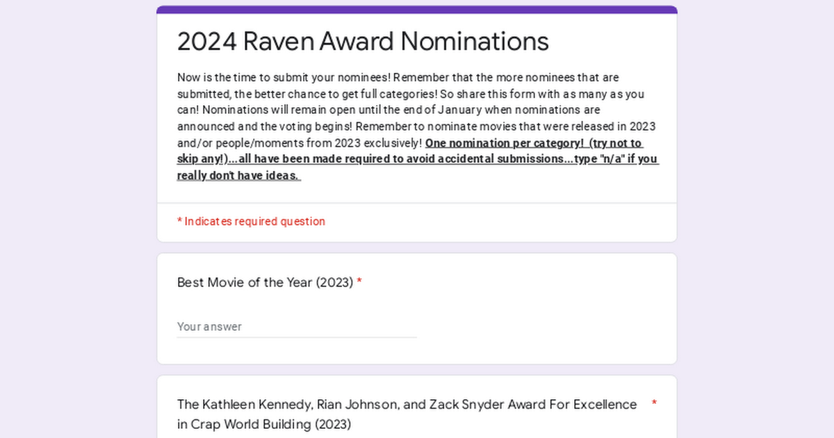 2024 Raven Award Nominations