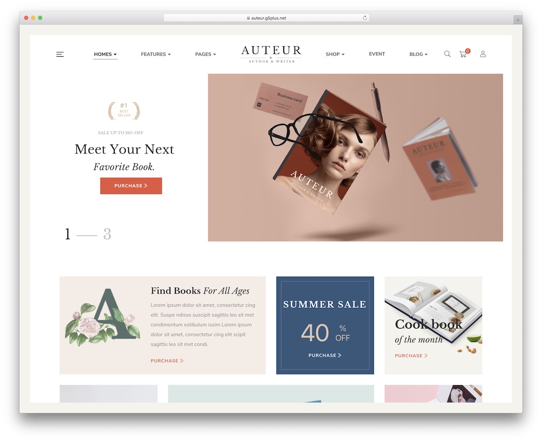 tema de librería de wordpress de autor