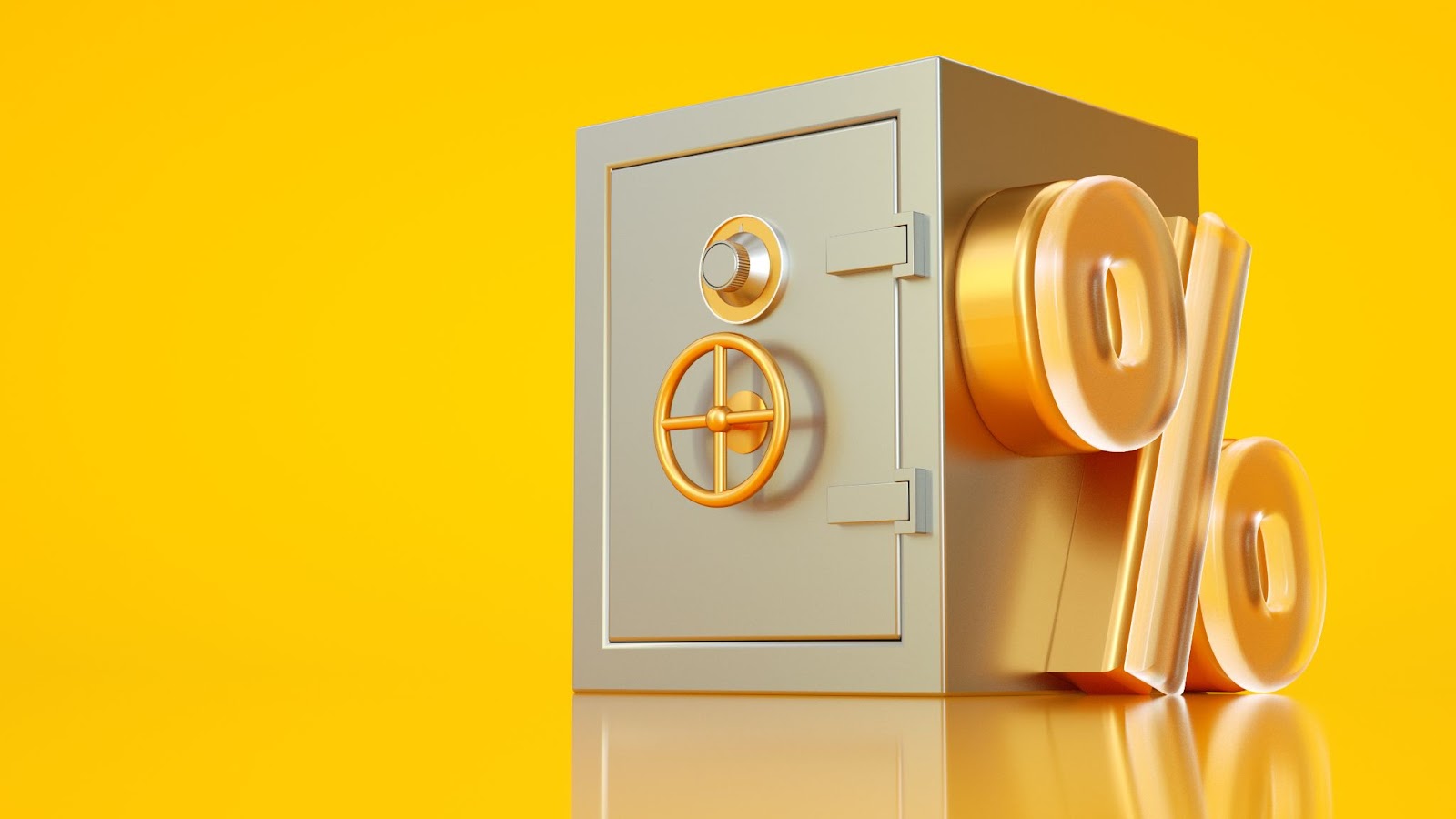 big metal safe deposit box with golden background