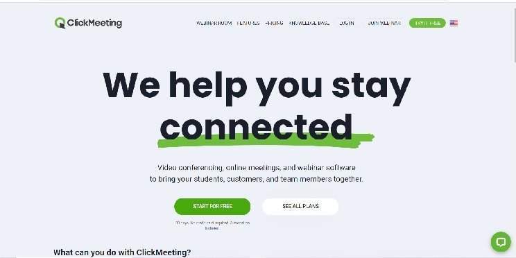Page d'accueil de ClickMeeting