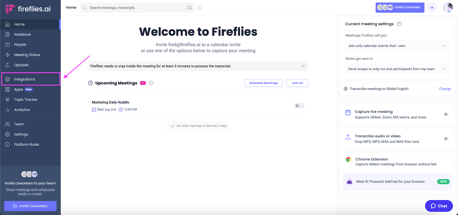 Fireflies + Freshsales integration - Go to Integrations