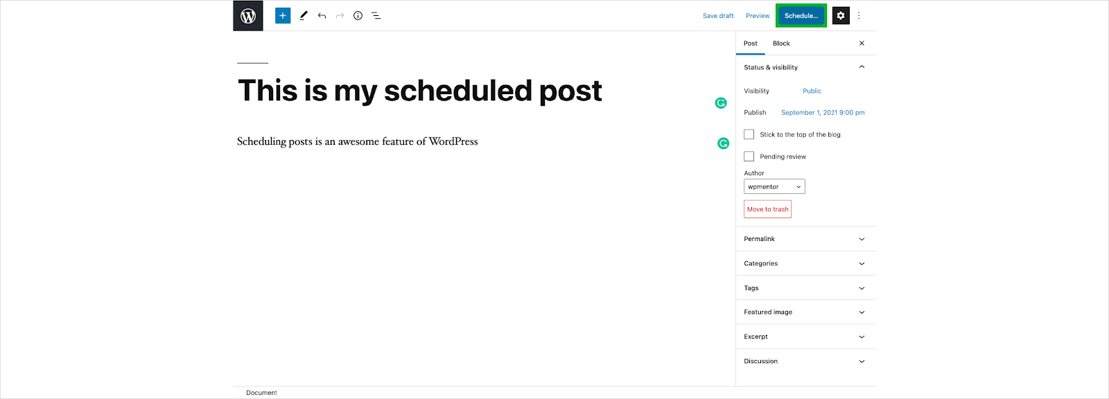 Scheduling the WP Post for a specific date