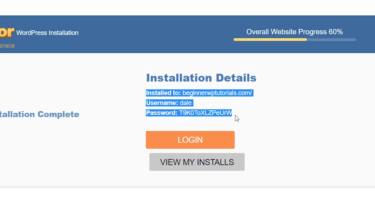 how to install wordpress login details