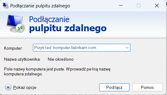 podłączenie pulpitu zdalnego