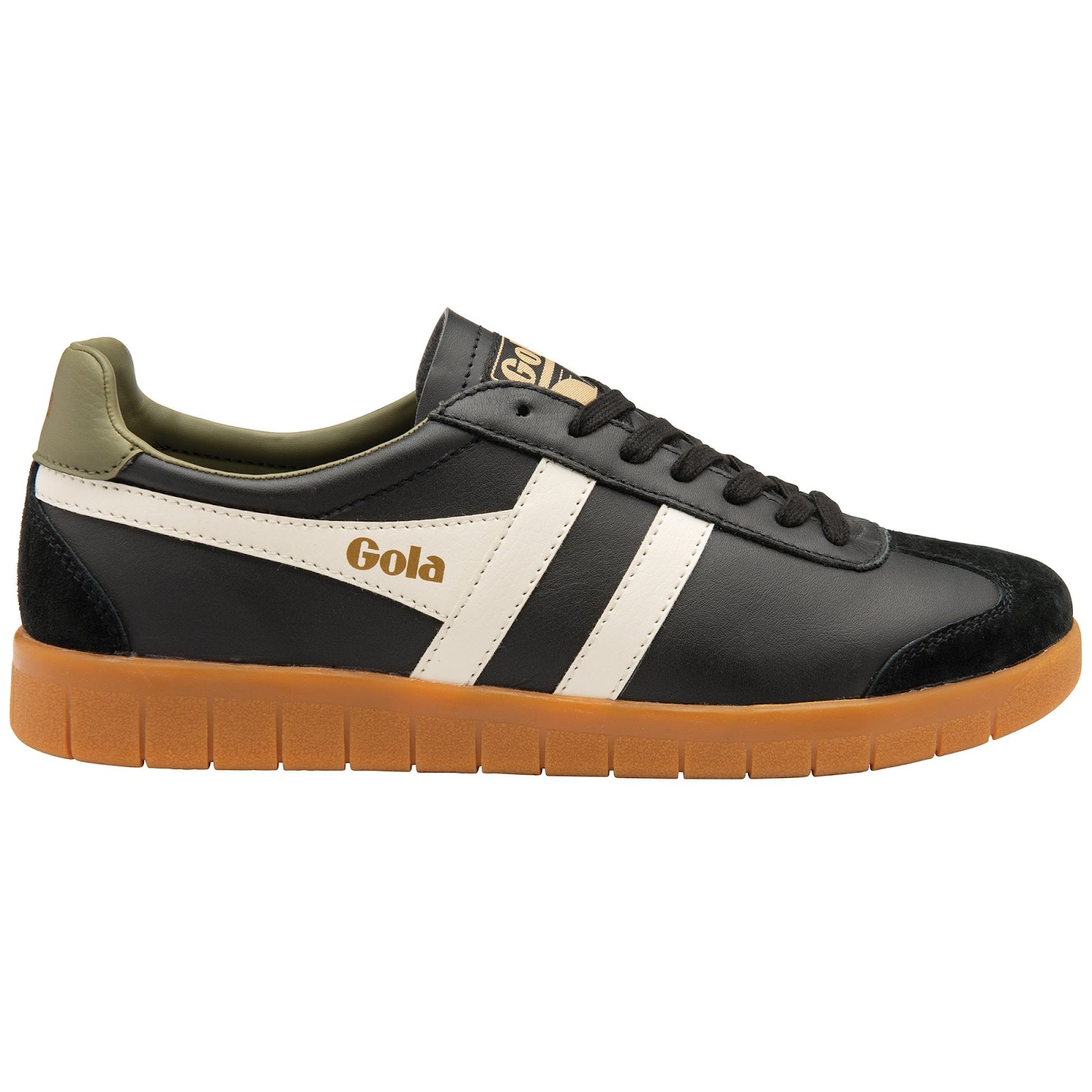 Black leather men's Gola trainers with rubber sole