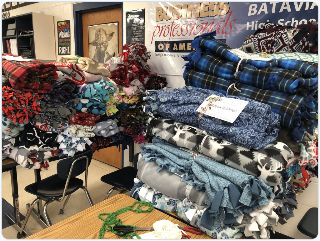 Blanket Drive blankets that were made and/or donated by the BPA chapter for the local senior center.