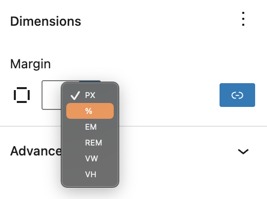 Changing the margin’s unit for the Post Excerpt Block