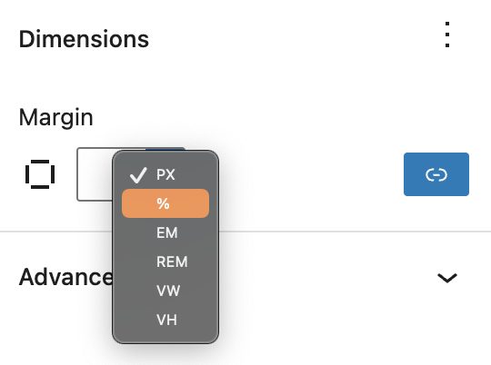 Changing the margin’s unit for the Post Featured Image Block