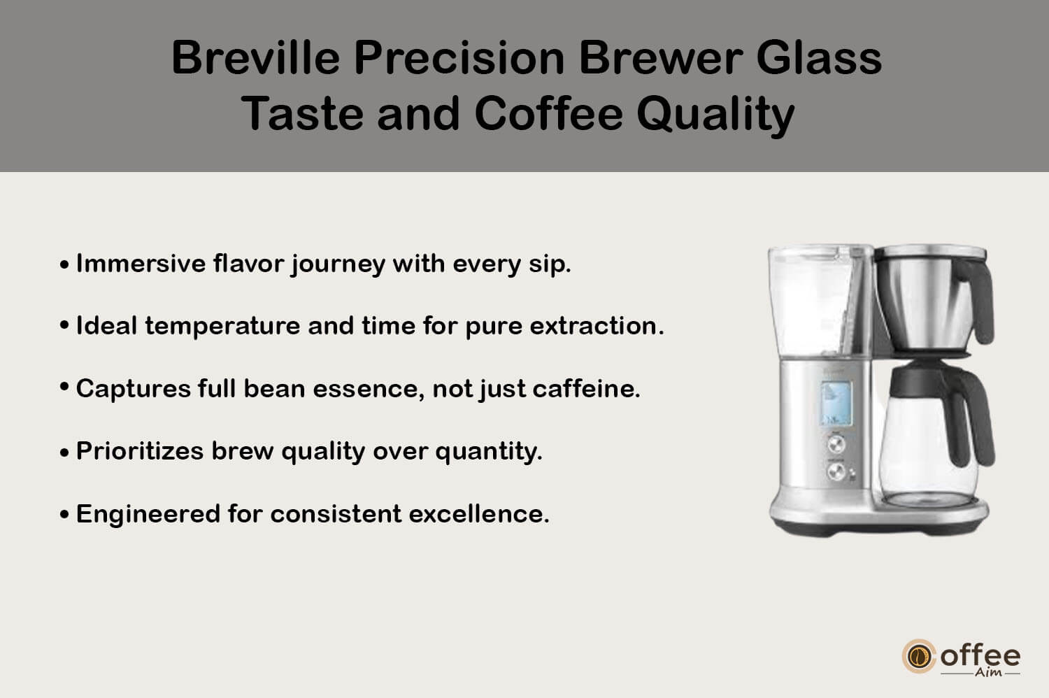 This image illustrates the taste and coffee quality of the 'Breville Precision Brewer Glass' for our article titled 'Breville Precision Brewer Glass Review'.