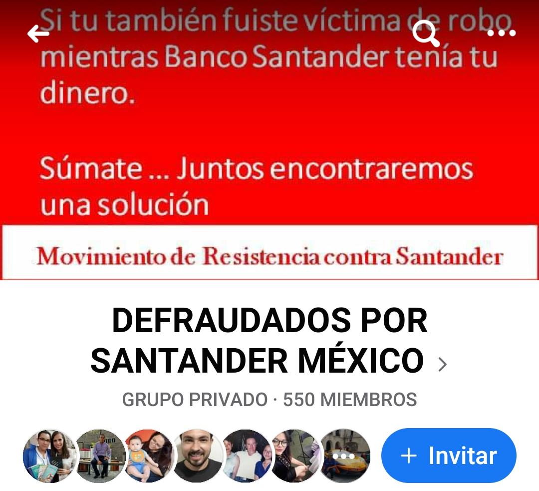 Imagen del Grupo de Facebook de Defraudados por Santander México